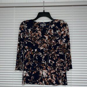 JM Collection Women's Printed Scoop-Neck 3/4-Sleeve Top Size PS